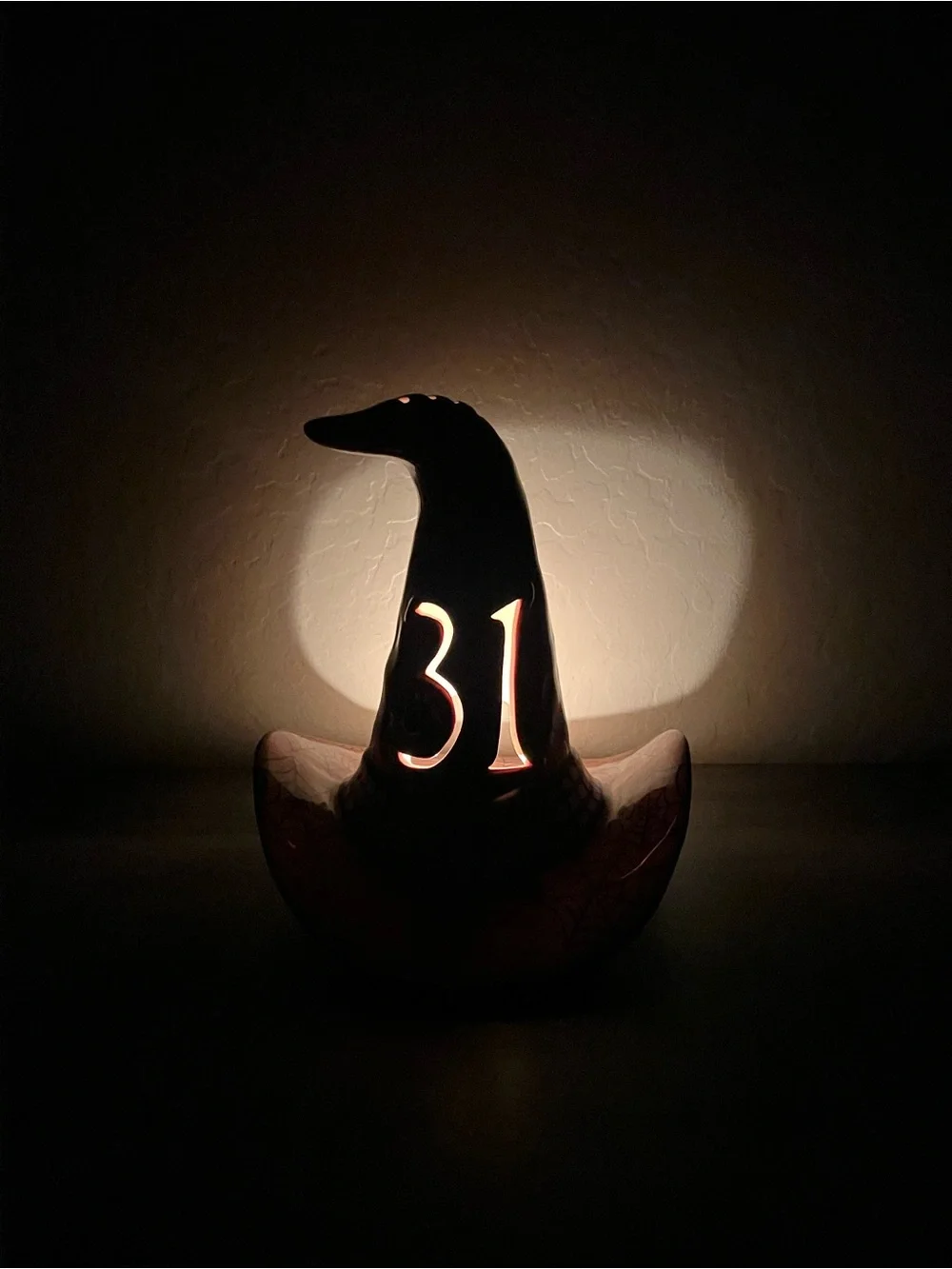 Blue Sky October 31 Orange Spider Web Witch Hat Ceramic Halloween Candle Holder